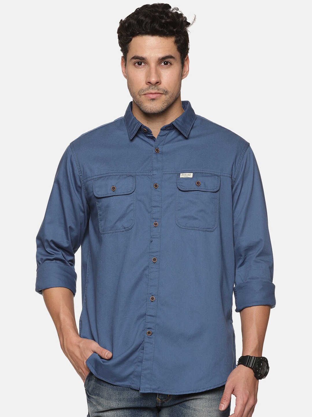 

Nektar Relaxed Fit Pure Cotton Casual Shirt, Blue