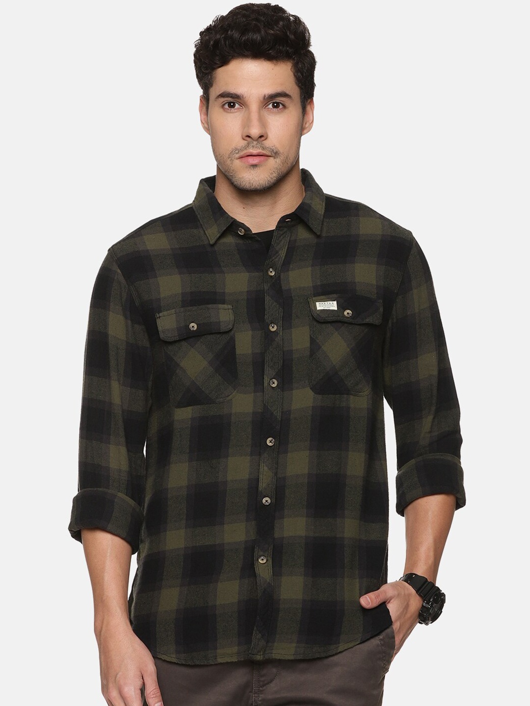 

Nektar Relaxed Fit Tartan Checked Casual Pure Cotton Shirt, Black