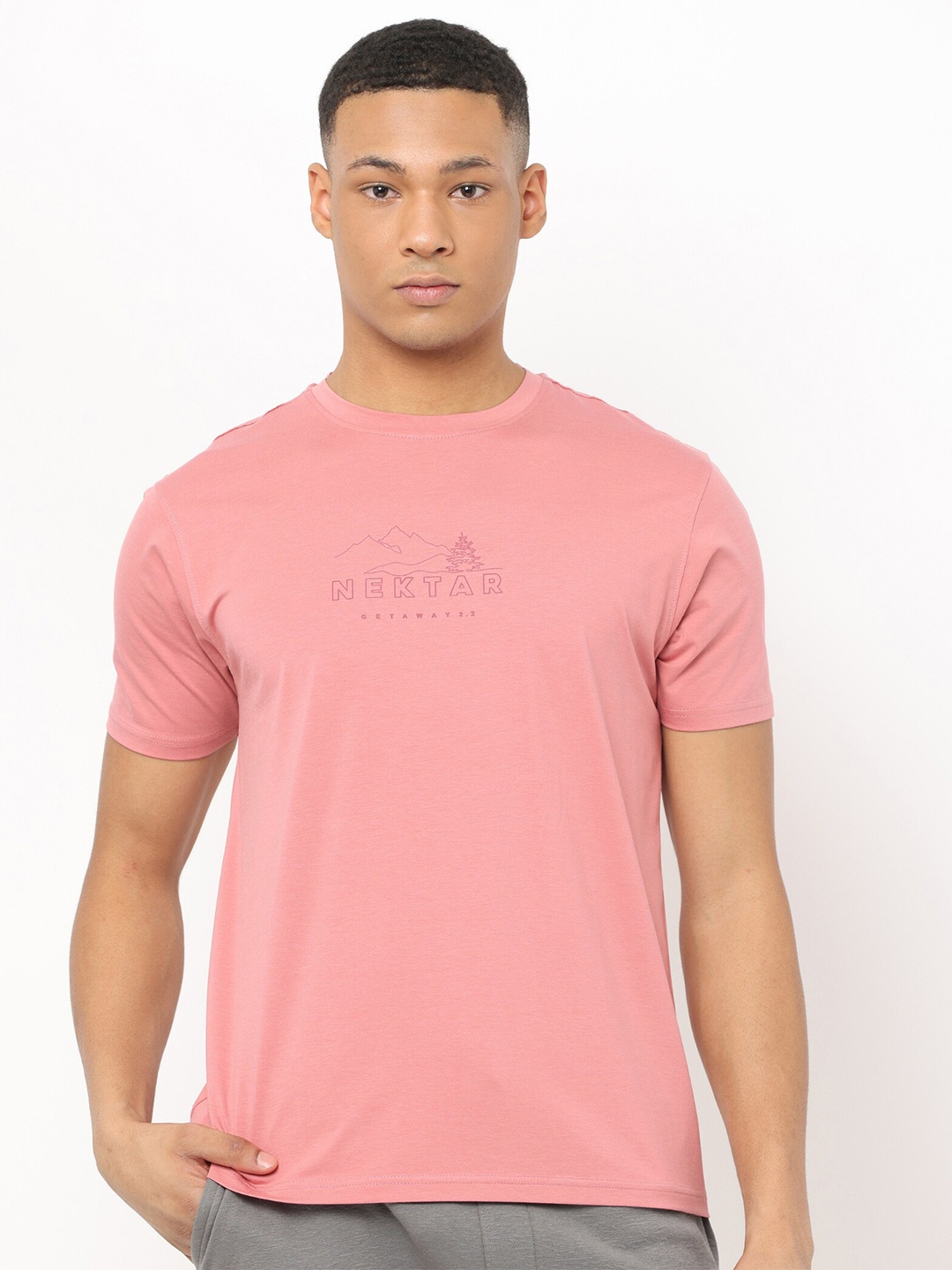 

Nektar Printed Slim Fit Round Neck T-shirt, Peach