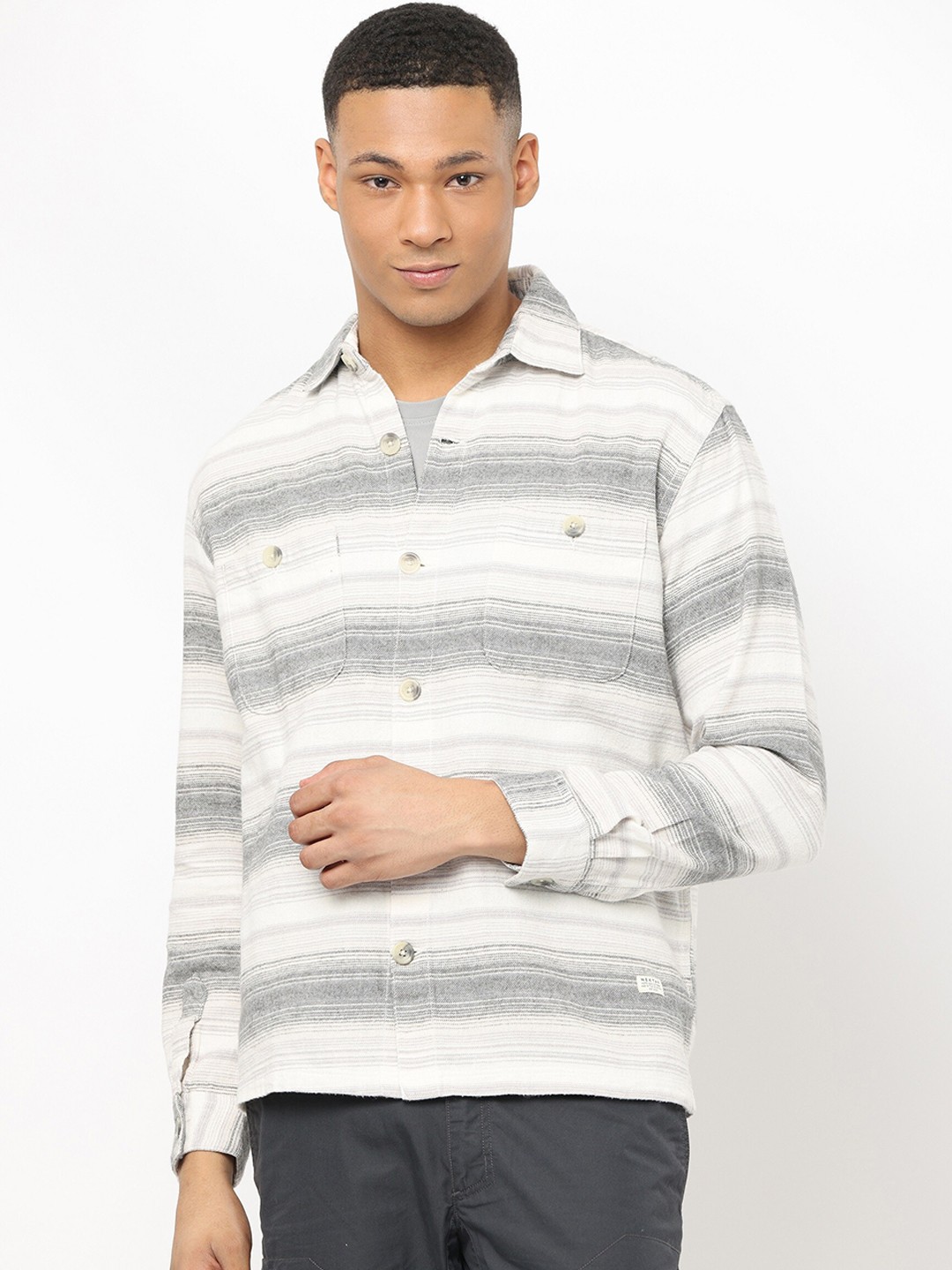

Nektar Horizontal Striped Regular Fit Cotton Casual Shirt, White