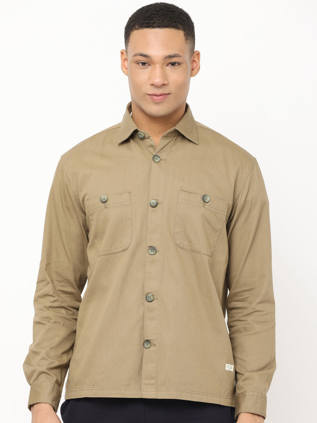 

Nektar Spread Collar Regular Fit Cotton Casual Shacket, Khaki