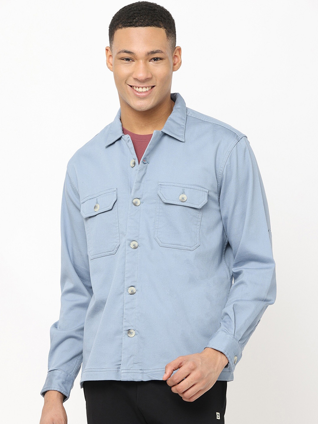 

Nektar Spread Collar Regular Fit Cotton Casual Shacket, Blue