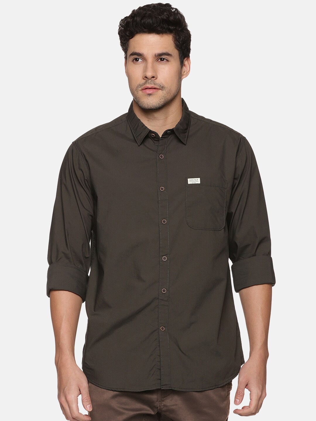 

Nektar Relaxed Fit Casual Pure Cotton Shirt, Olive