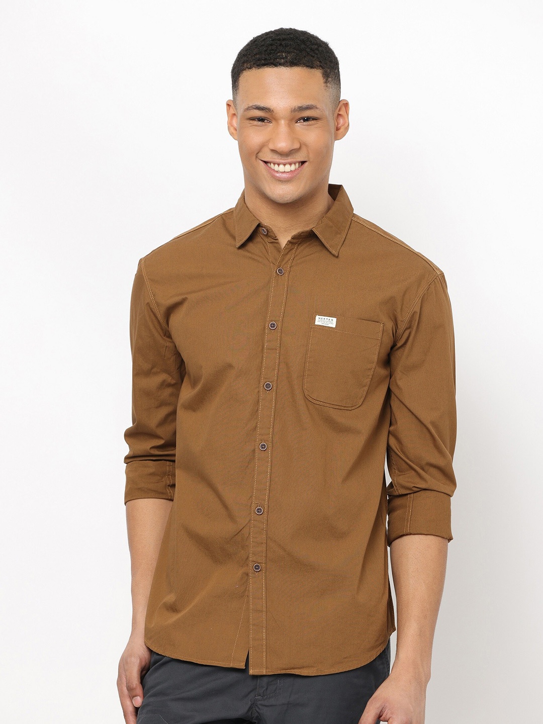 

Nektar Relaxed Long Sleeves Cotton Casual Shirt, Brown