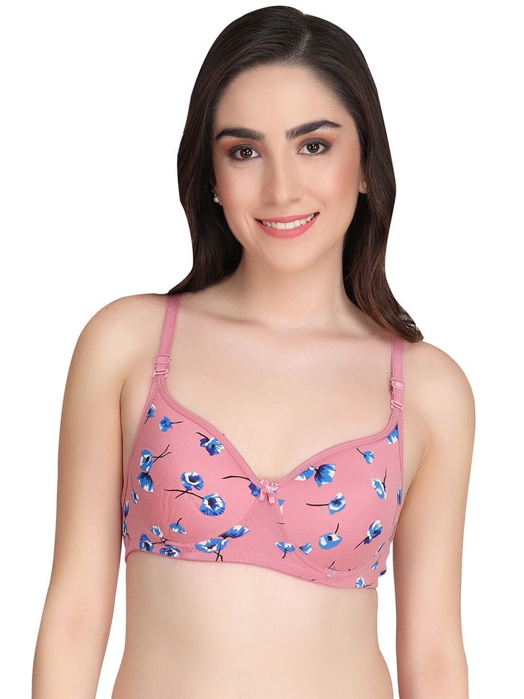 

Liigne Floral Printed Full Coverage Lightly Padded Bra with All Day Comfort, Pink