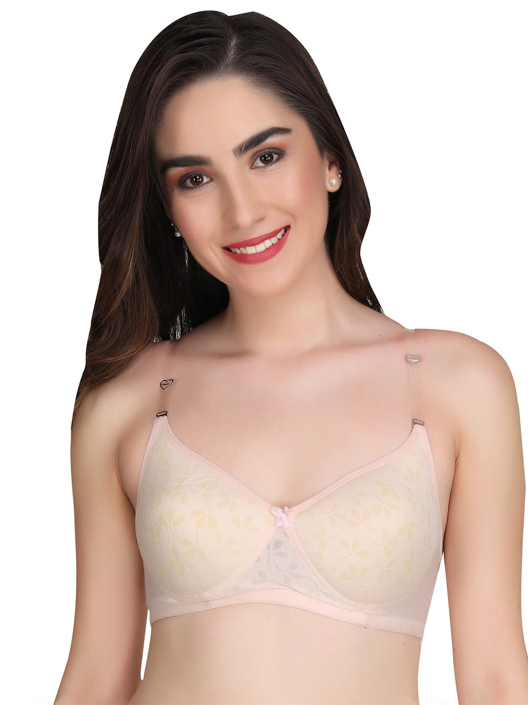

Liigne Floral Printed Full Coverage Lightly Padded All Day Comfort Everyday Bra, Cream