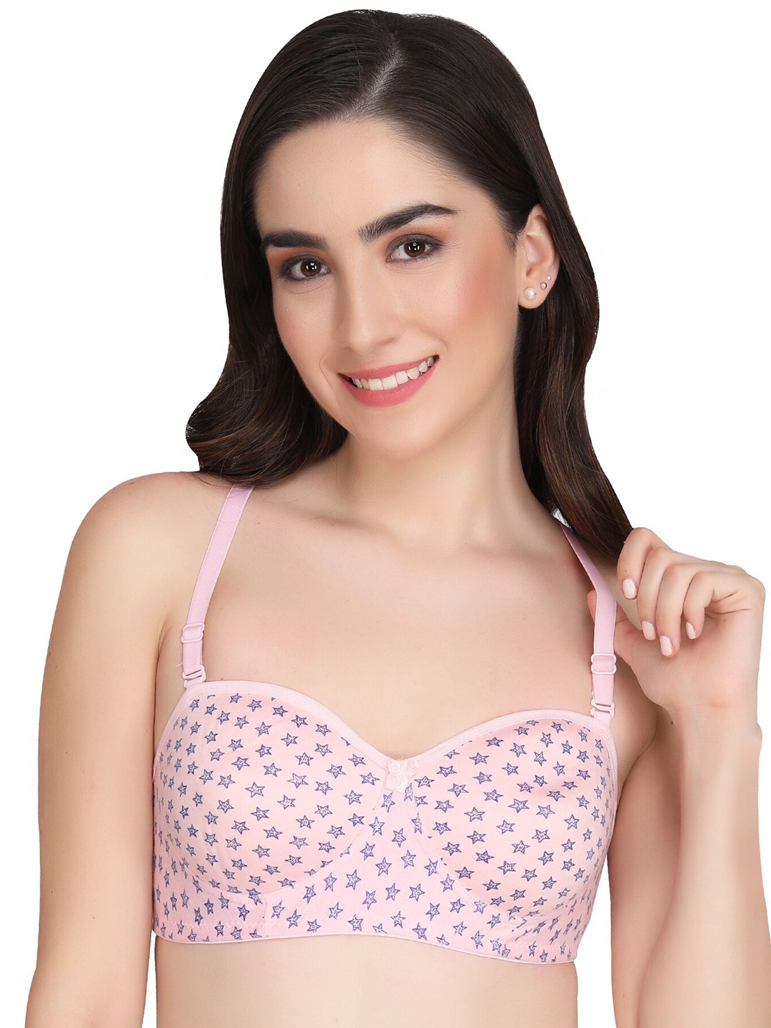 

Liigne Floral Printed Lightly Padded Cotton Everyday Bra With All Day Comfort, Pink
