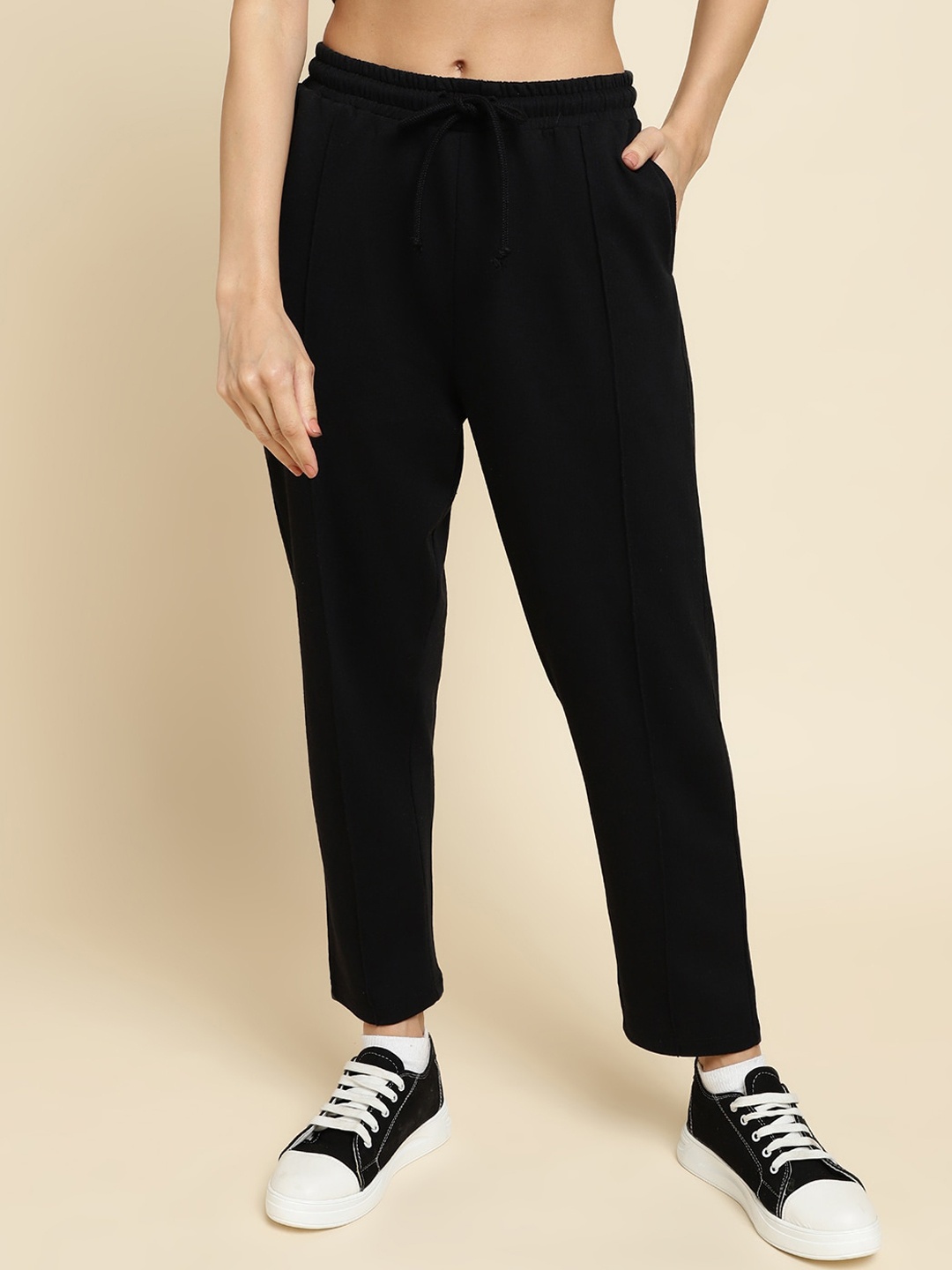 

UnaOne Women Relaxed-Fit Pure Cotton Track Pants, Black