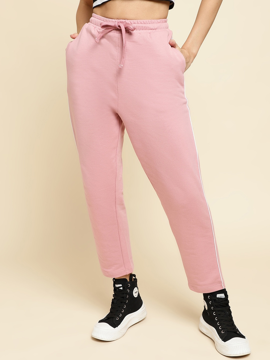 

UnaOne Women Pure Cotton Relaxed Fit Track Pants, Peach