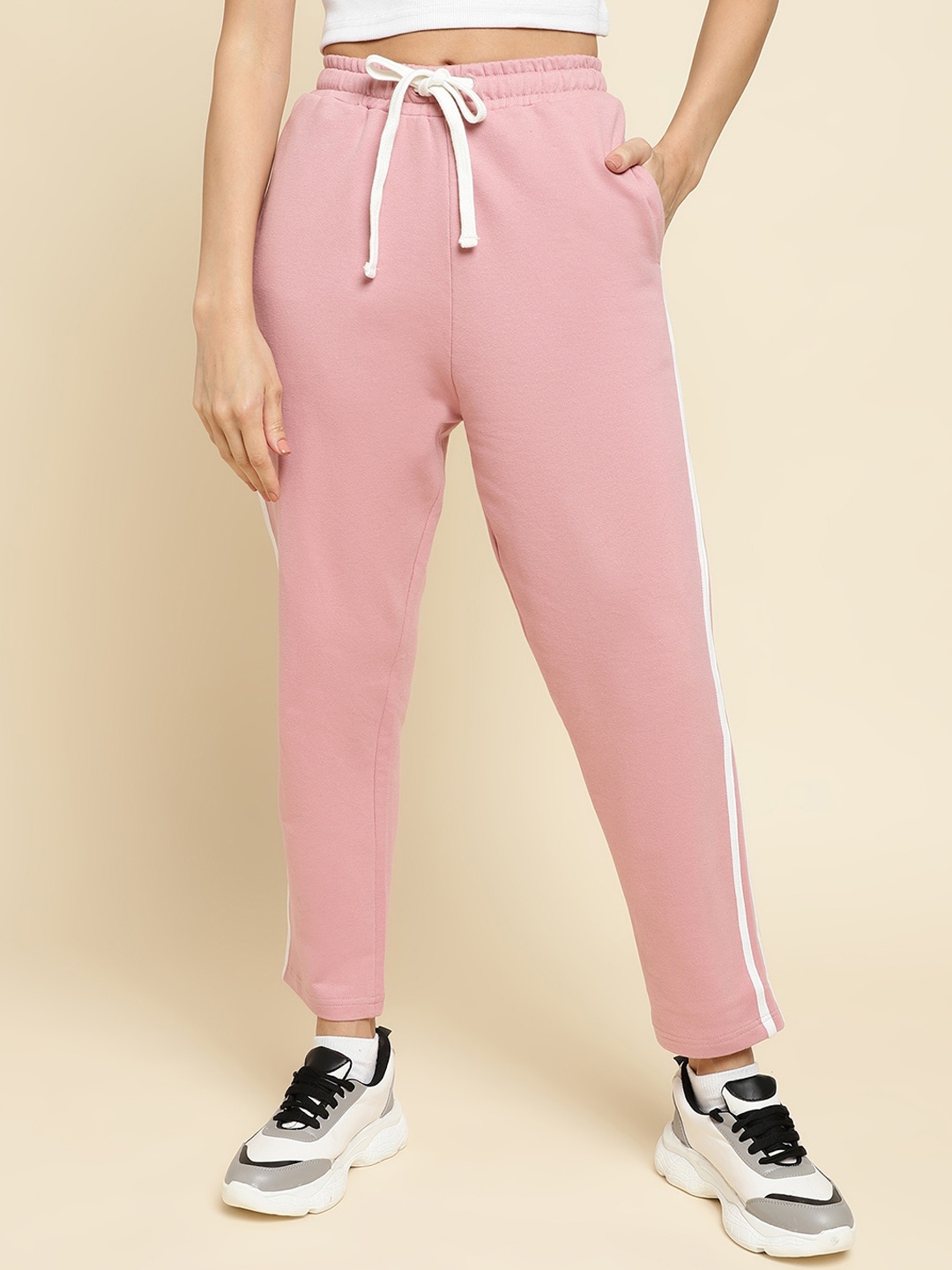 

UnaOne Women Relaxed-Fit Pure Cotton Track Pants, Peach