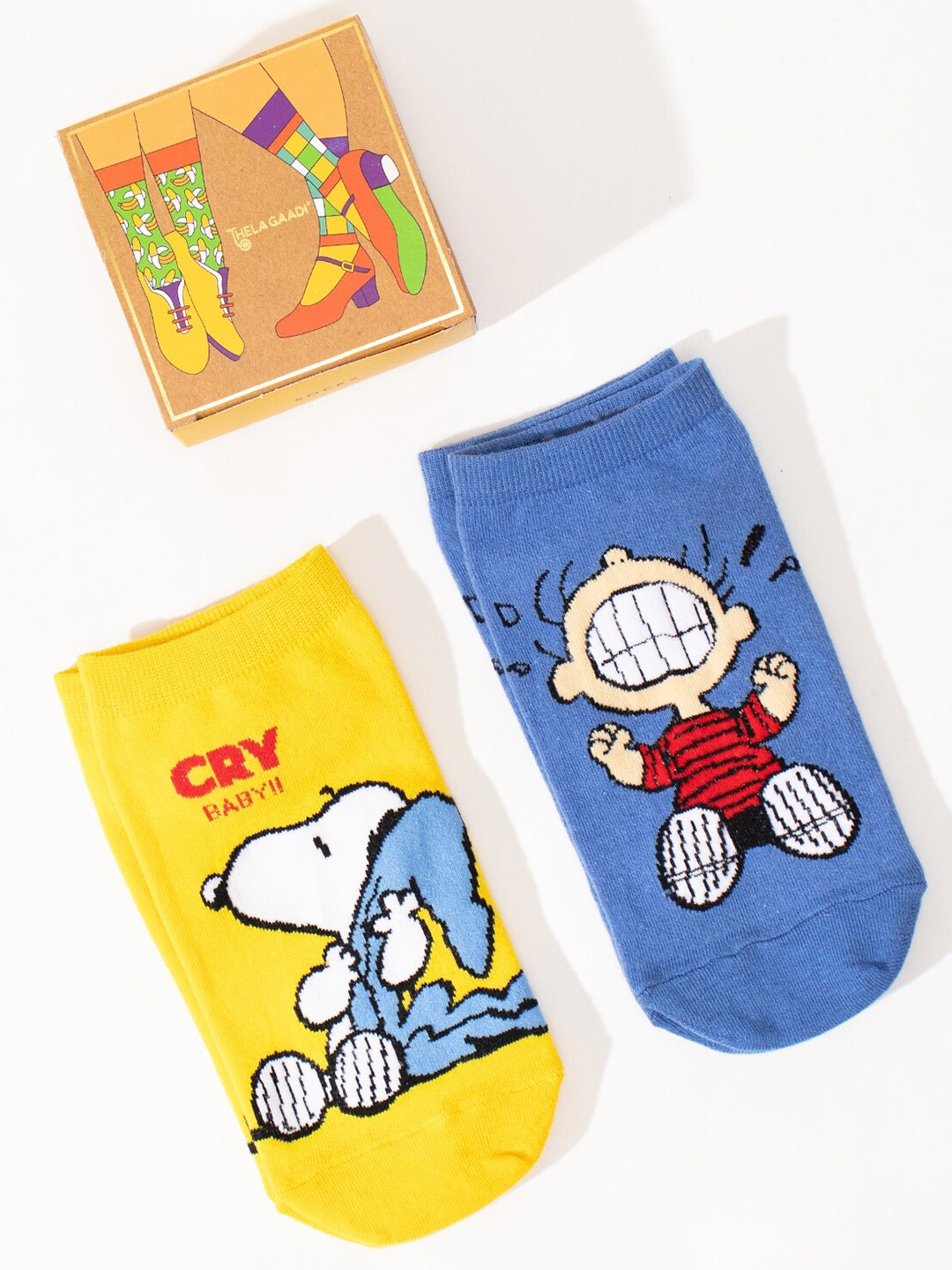 

THELA GAADI Unisex Pack Of 2 Peanuts Snoopy Patterned Low-cut Ankle Length Socks, Blue