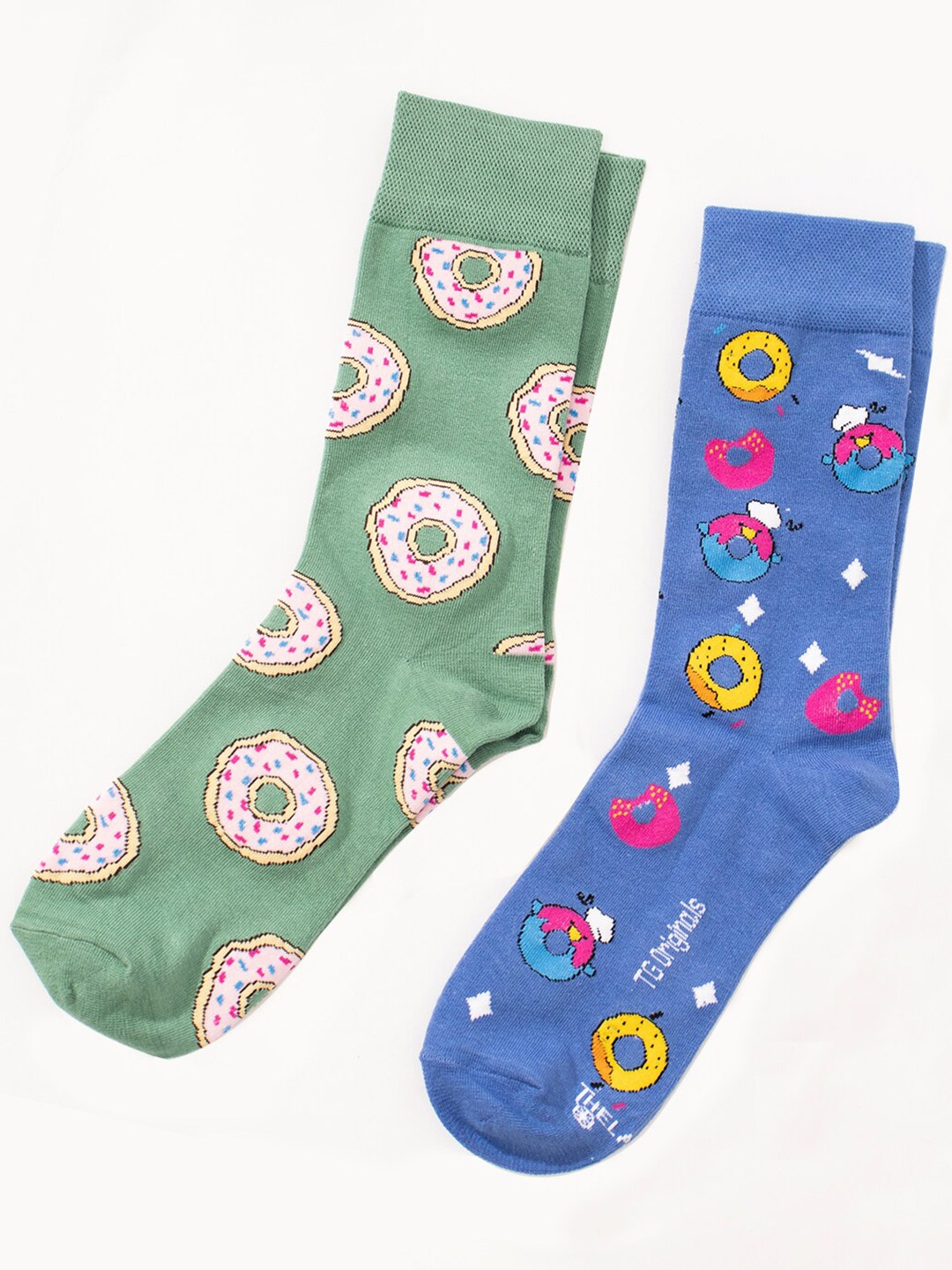

Thela Gaadi Unisex Pack Of 2 Double Donut Patterned Calf Length Socks, Green