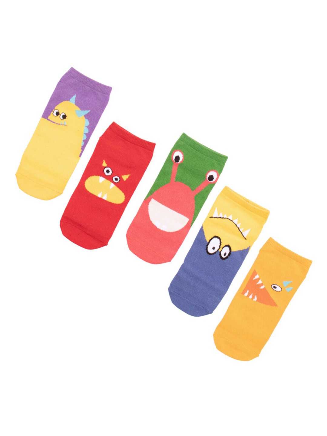 

Thela Gaadi Kids Pack Of 5 Patterned Ankle-Length Socks, Yellow