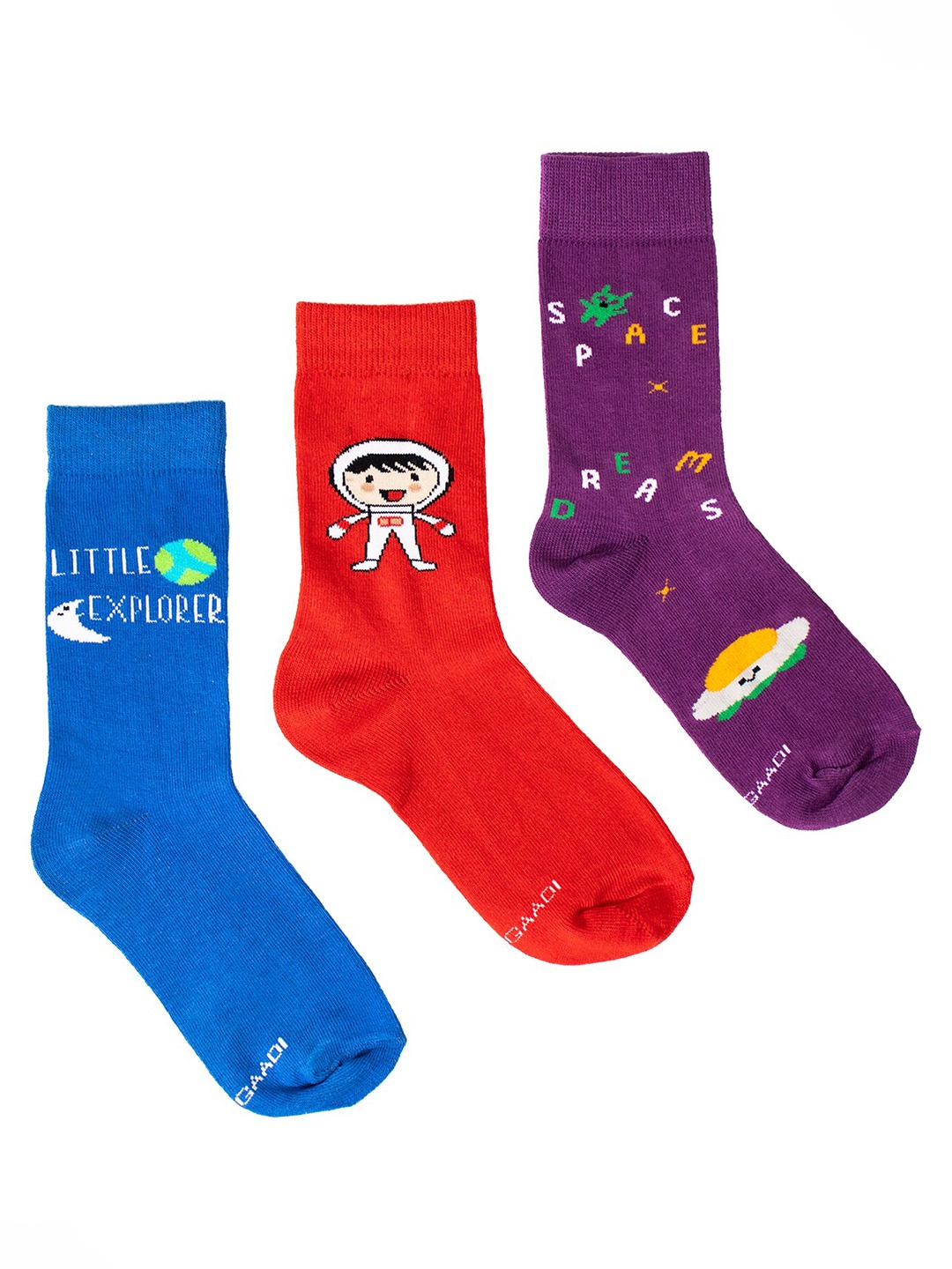 

Thela Gaadi Kids Pack Of 3 Patterned Calf-Length Socks, Blue