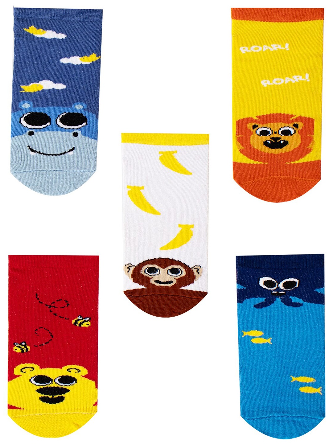 

Thela Gaadi Kids Pack Of 5 Patterned Low Cut Ankle Length Socks, Blue
