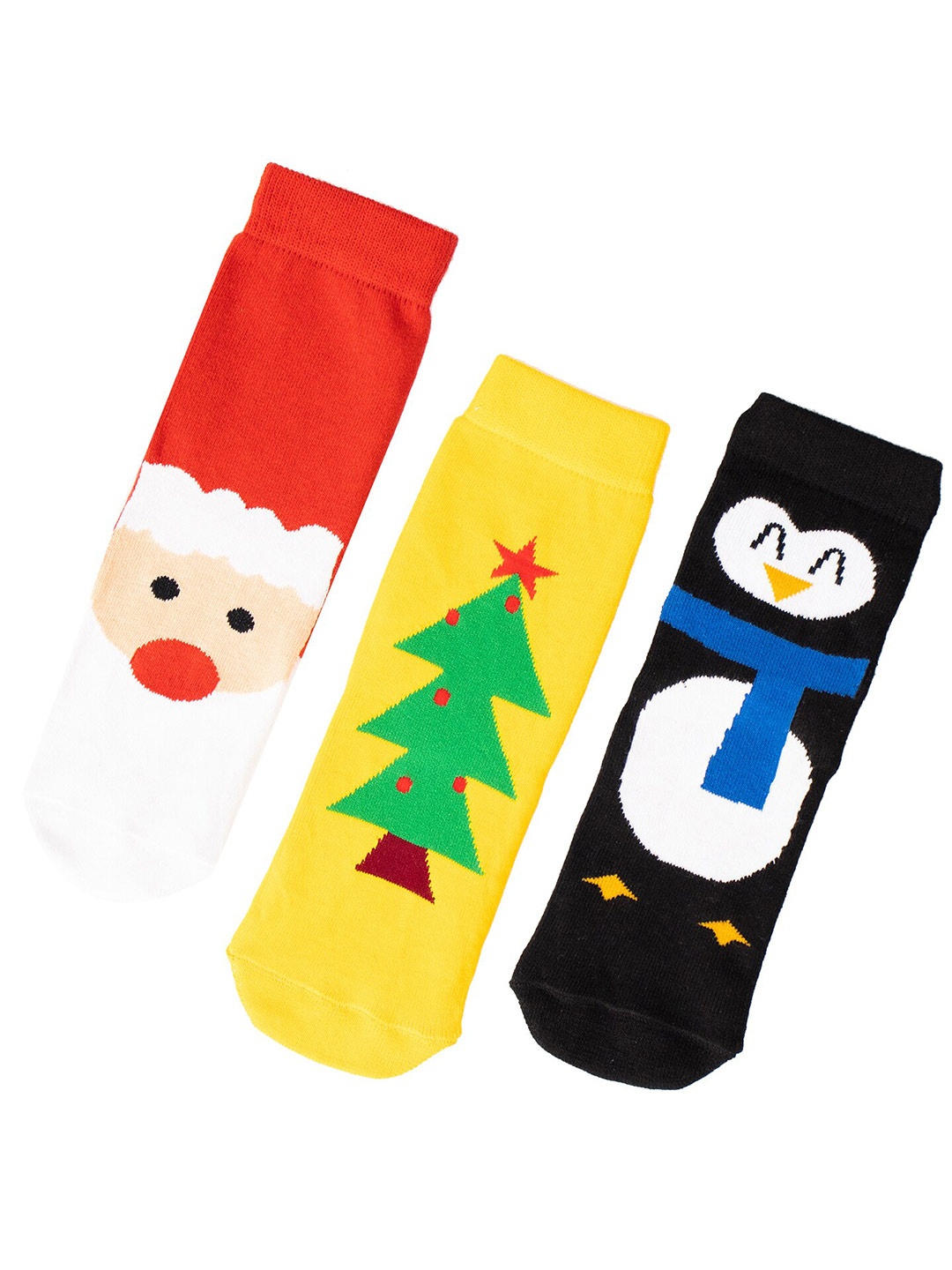 

Thela Gaadi Kids Pack Of 3 Christmas Crew Cotton Calf-Length Socks, Red
