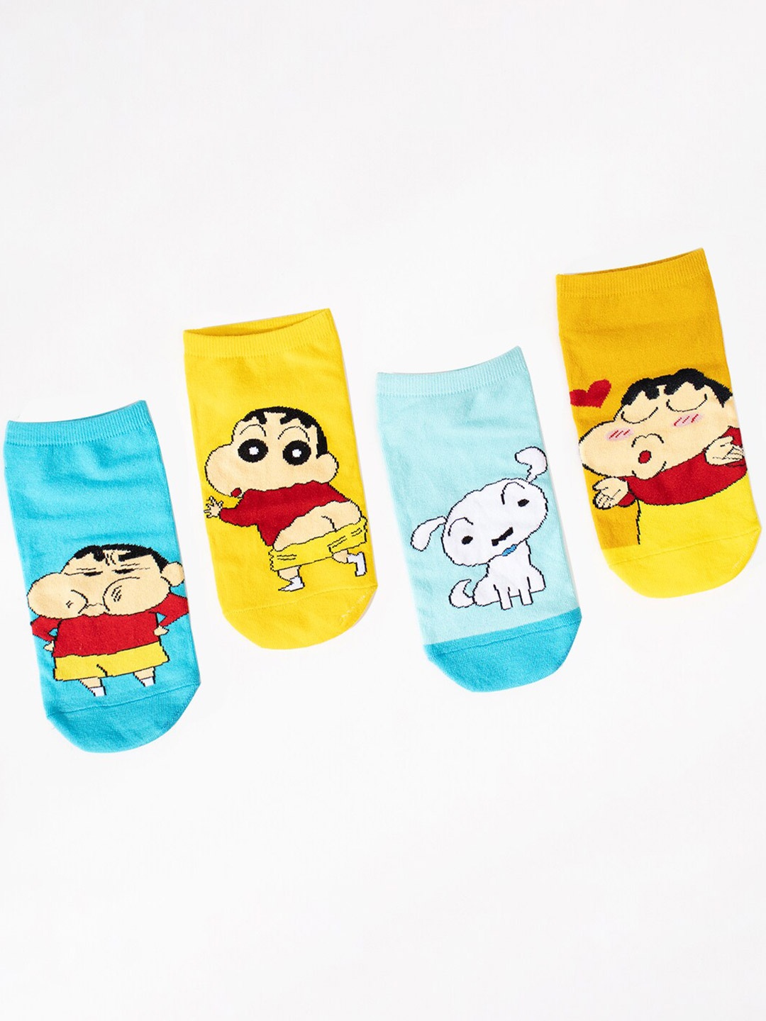 

Thela Gaadi Pack Of 4 Shinchan Patterned Low Cut Ankle Length Socks, Yellow
