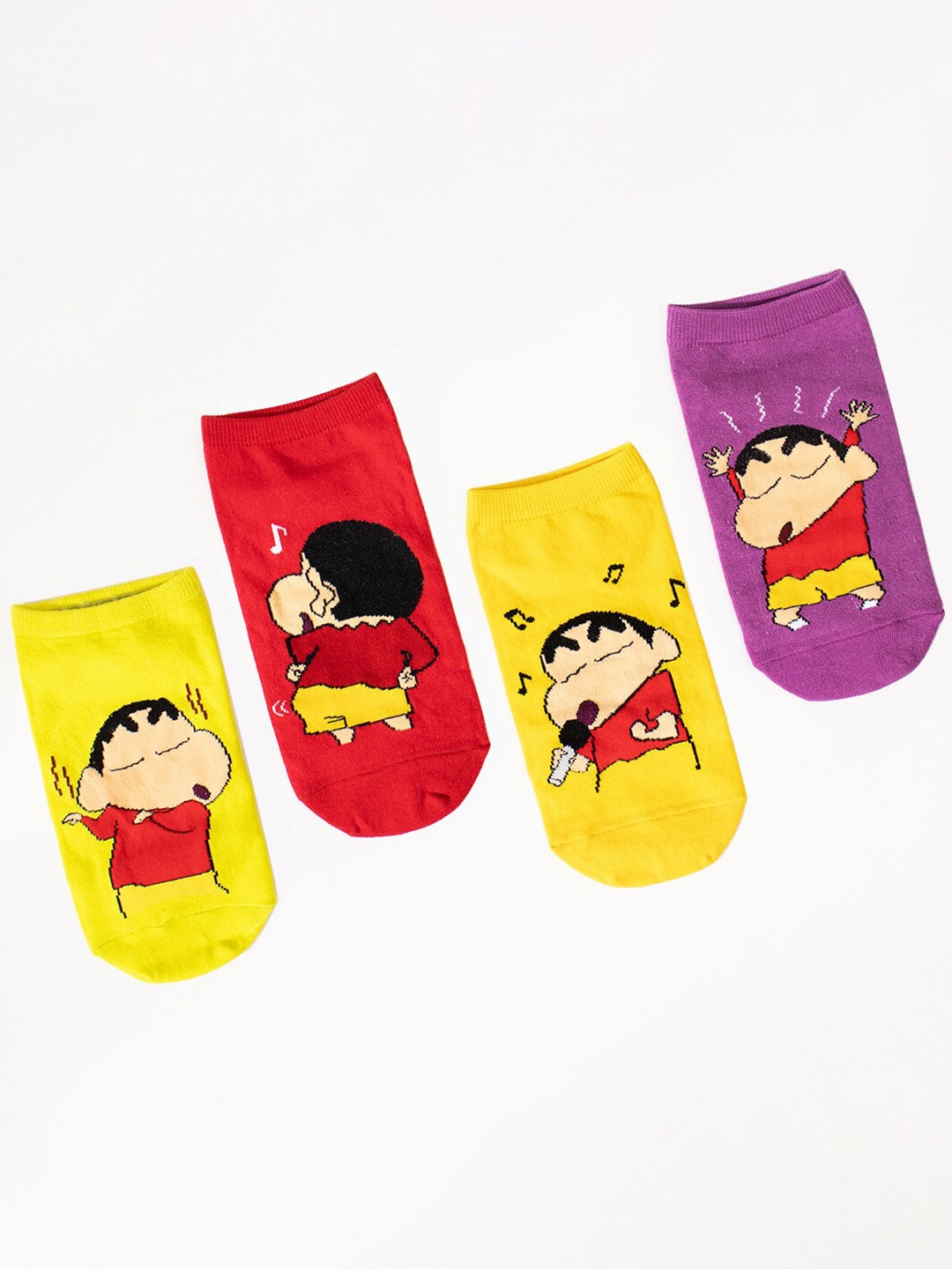 

Thela Gaadi Pack Of 4 Shinchan Print Low-cut Ankle Length Socks, Yellow