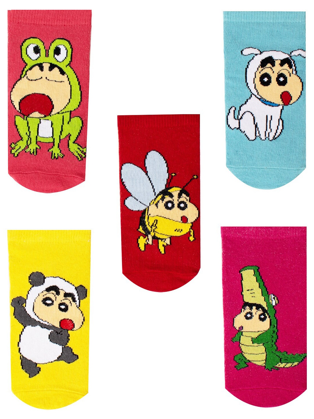 

Thela Gaadi Kids Pack Of 5 Shinchan Costume Cotton Ankle-Length Socks, Red
