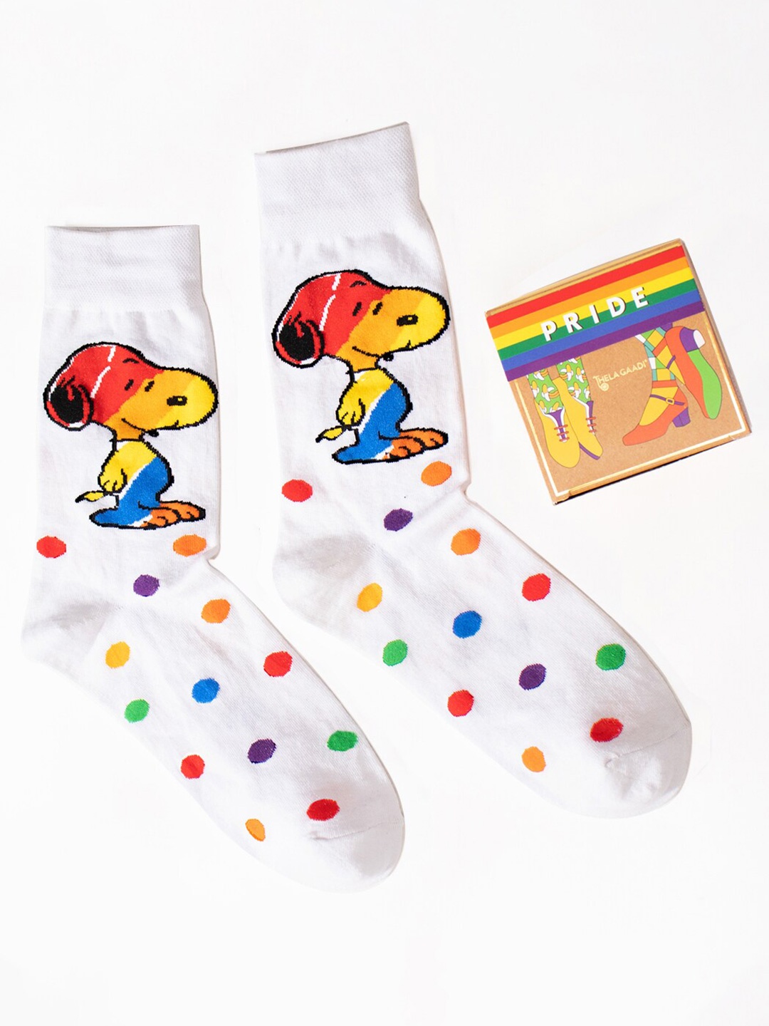 

Thela Gaadi Patterned Calf Length Socks, White