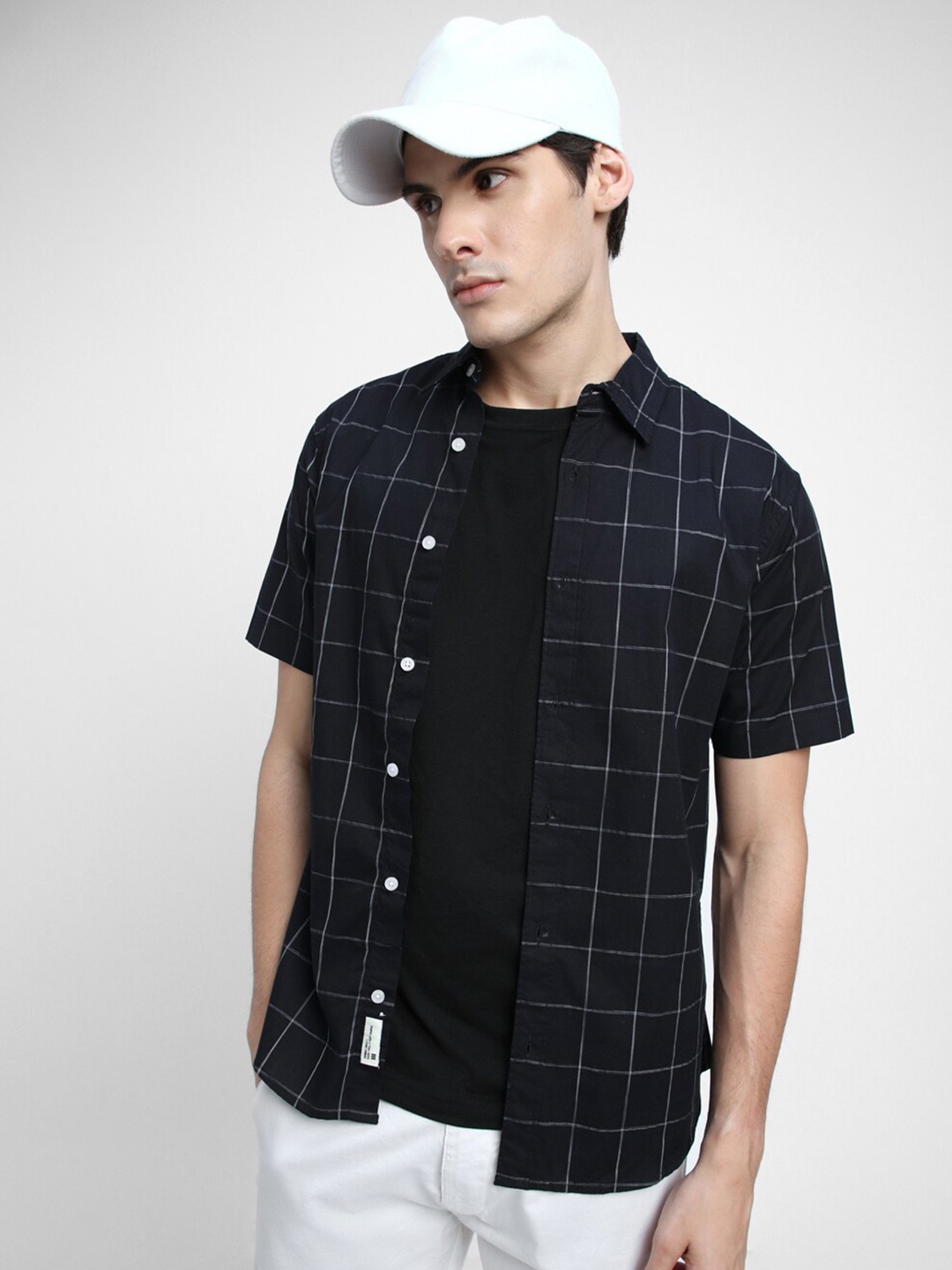 

Dennis Lingo Slim Fit Windowpane Checked Cotton Casual Shirt, Navy blue