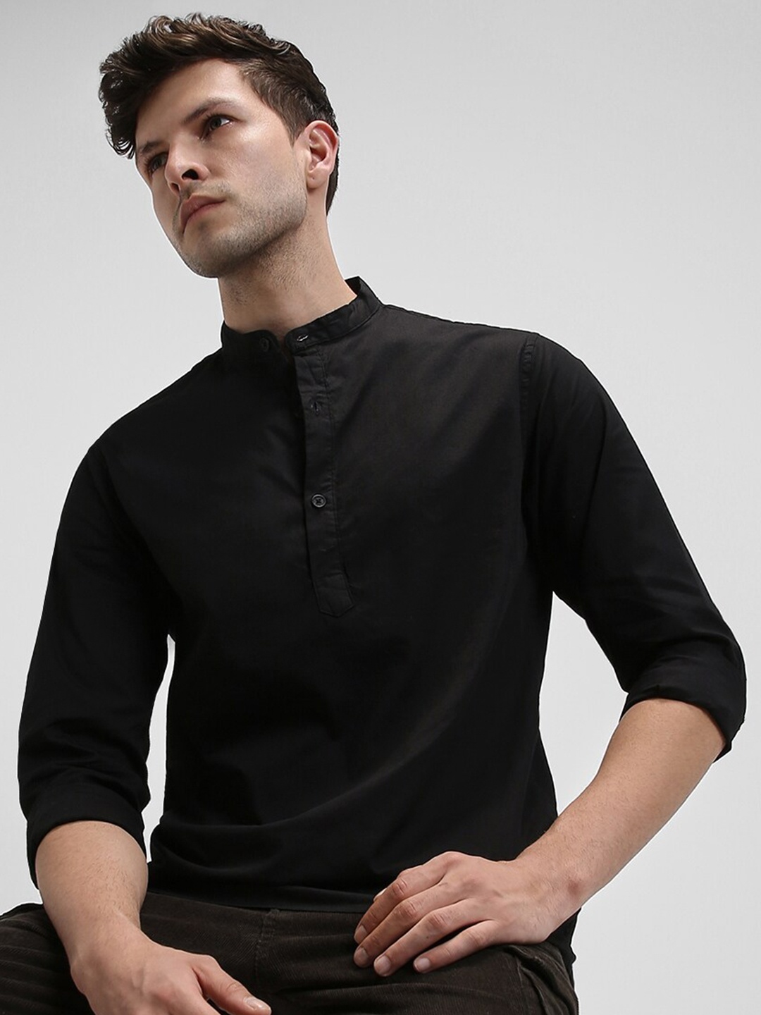 

Dennis Lingo Slim Fit Band Collar Pure Cotton Casual Shirt, Black
