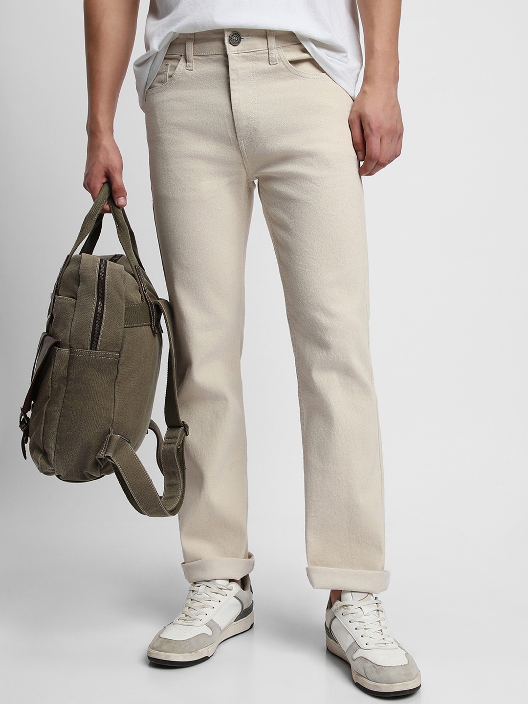 

Dennis Lingo Men Cotton No Fade Clean Look Straight Fit Jeans, Beige