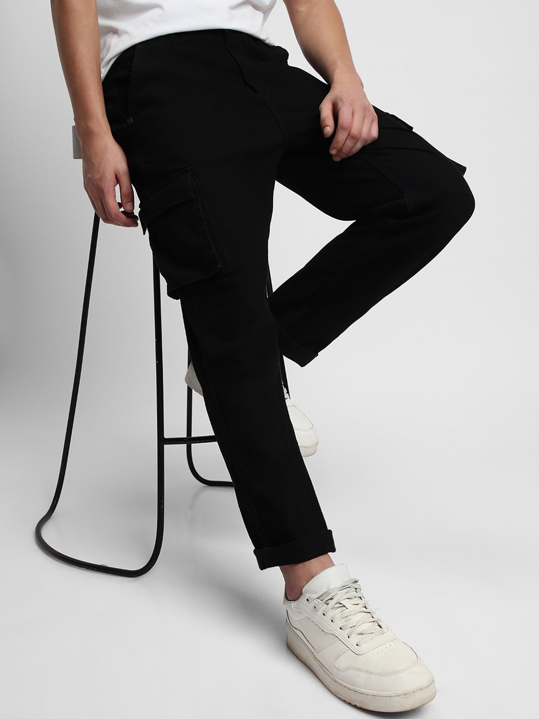 

Dennis Lingo Men Cotton No Fade Clean Look Straight Fit Cargo Jeans, Black