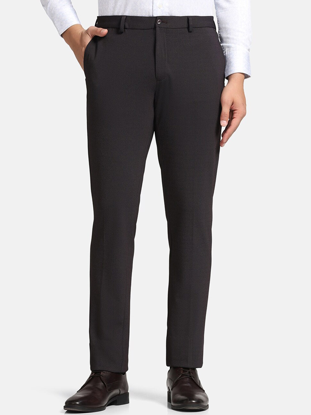 

Blackberrys Men Self Design B-91 Slim Fit Easy Wash Formal Trousers, Black