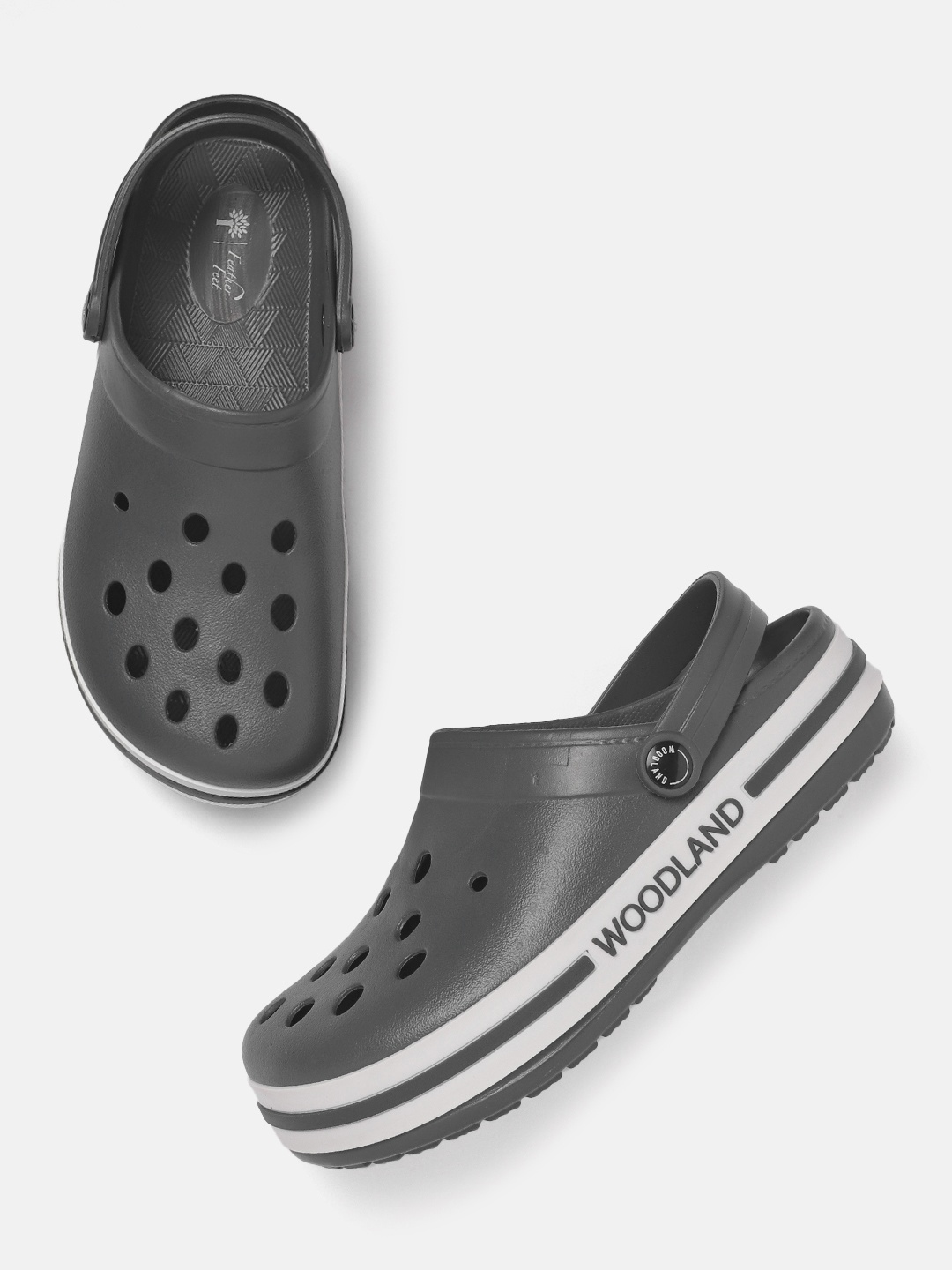 

Woodland Men Laser Cut Clogs, Grey