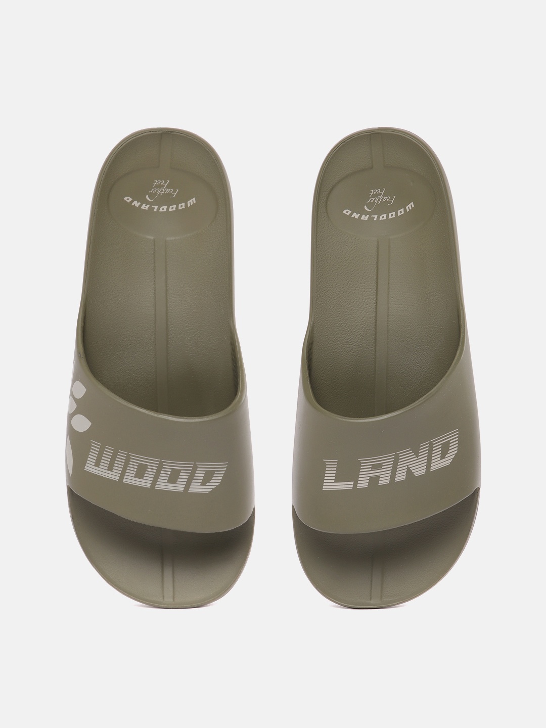 

Woodland Men Brand Logo Printed Feather Feet Sliders, Olive