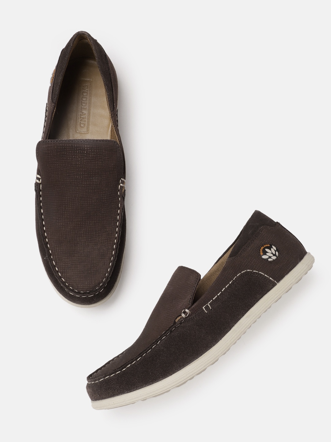 

Woodland Men Round-Toe Leather Slip-On Sneakers, Coffee brown