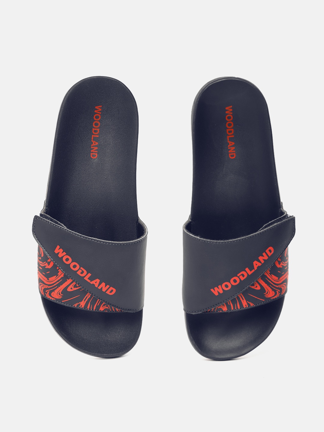 

Woodland Men Brand Logo & Abstract Printed Sliders, Navy blue