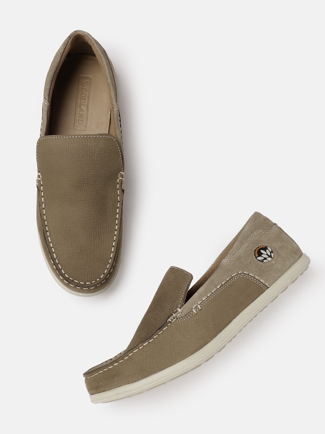

Woodland Men Round-Toe Leather Slip-On Sneakers, Khaki