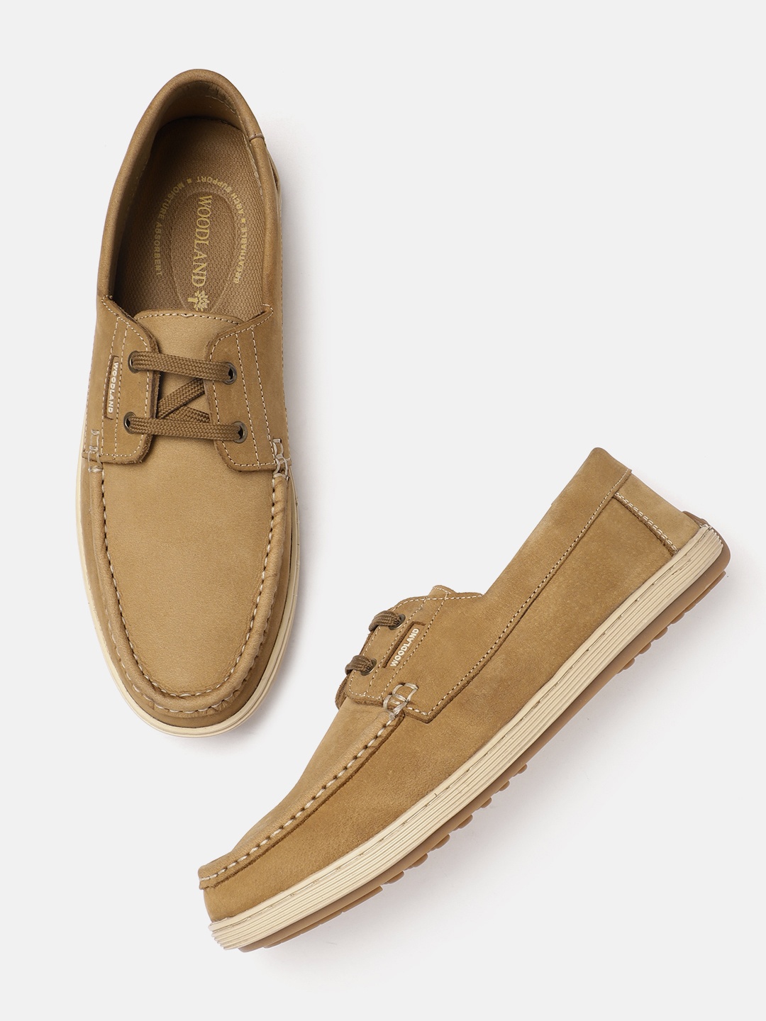 

Woodland Men Round-Toe Everyday Leather Derbys, Camel brown