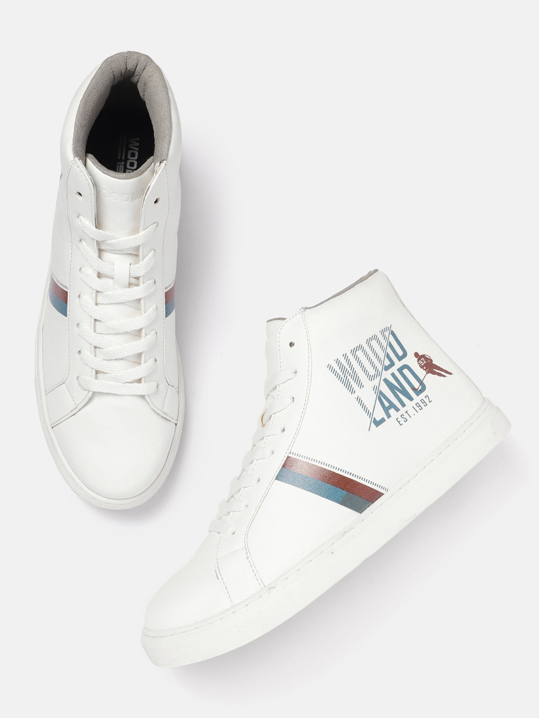 

Woodland Men Brand Logo Printed Mid-Top Sneakers, White