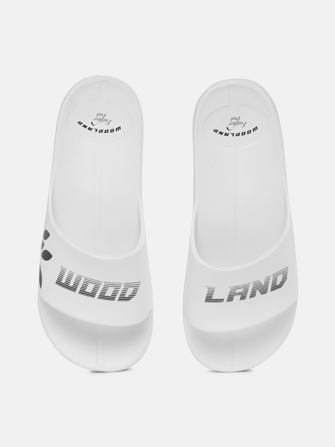 Woodland Men Brand Logo Printed Feather Feet Sliders, White