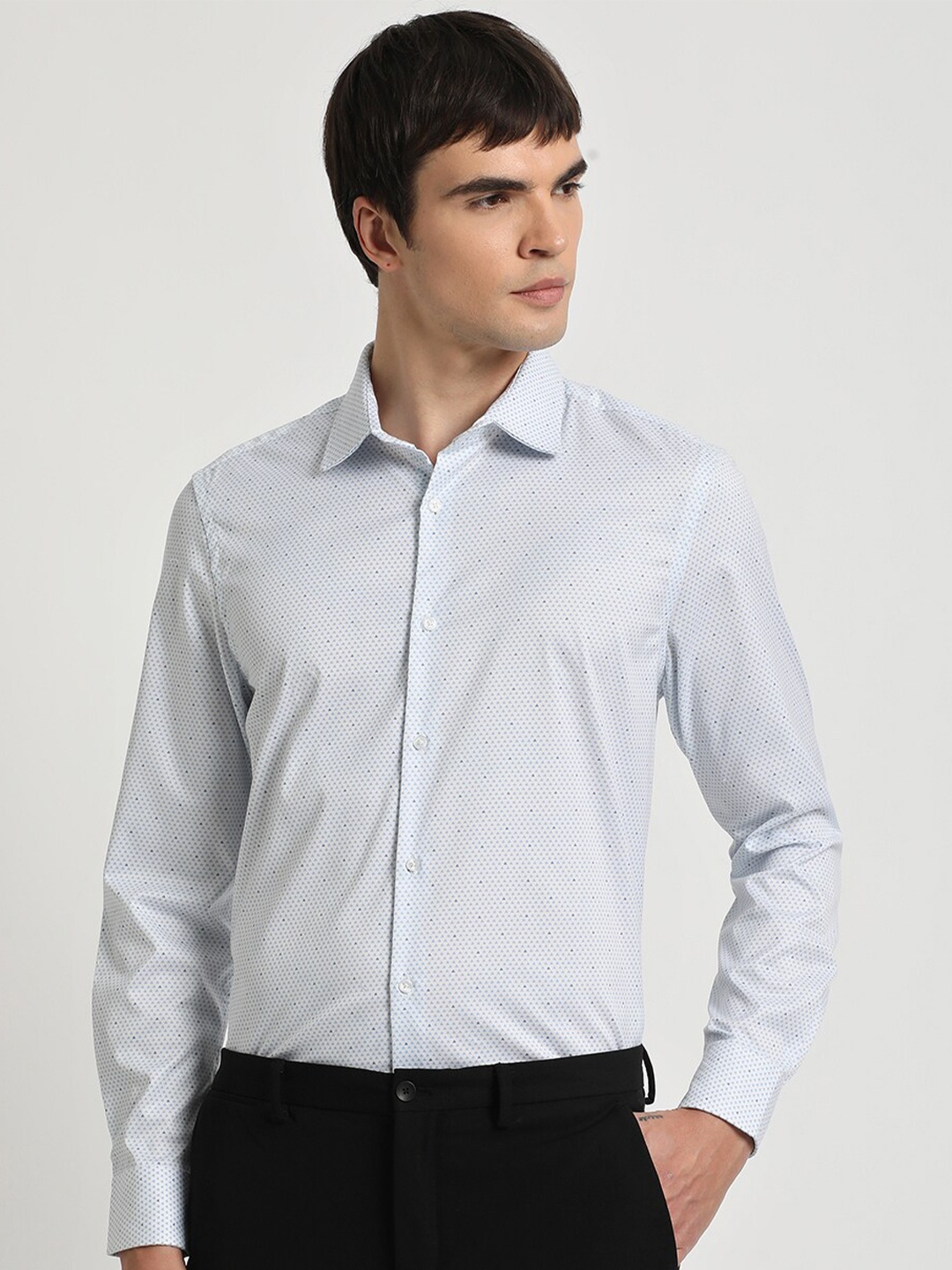 

THE BEAR HOUSE Slim Fit Micro Ditsy Printed Pure Cotton Formal Shirt, White