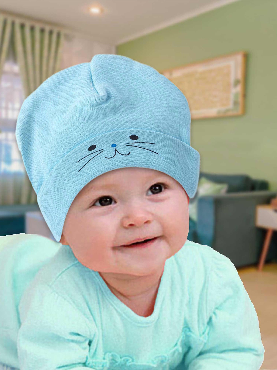 

Babywish Infants Printed Cotton Beanie, Blue