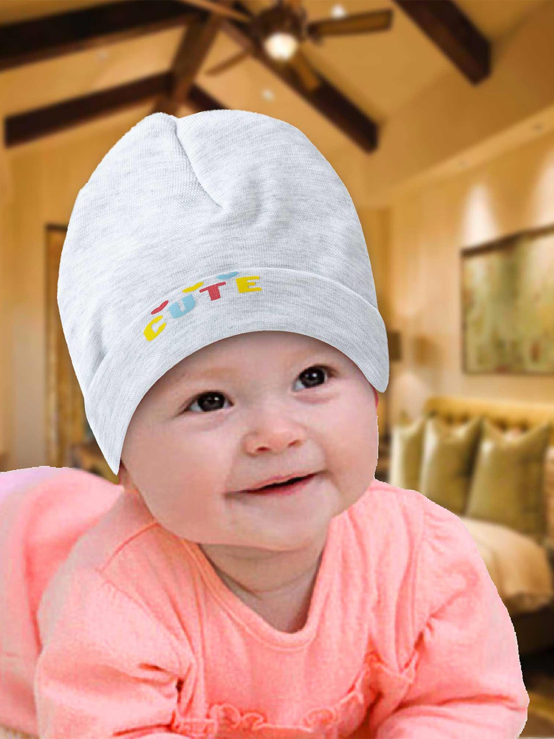 

Babywish Infants Typography Printed Cotton Beanie, Grey