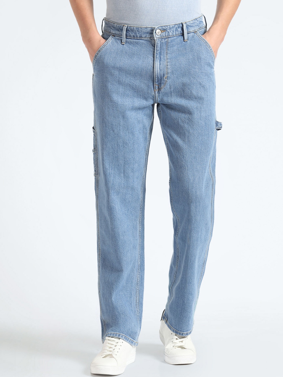 

Flying Machine Men Straight Fit Stretchable Cargo Jeans, Blue