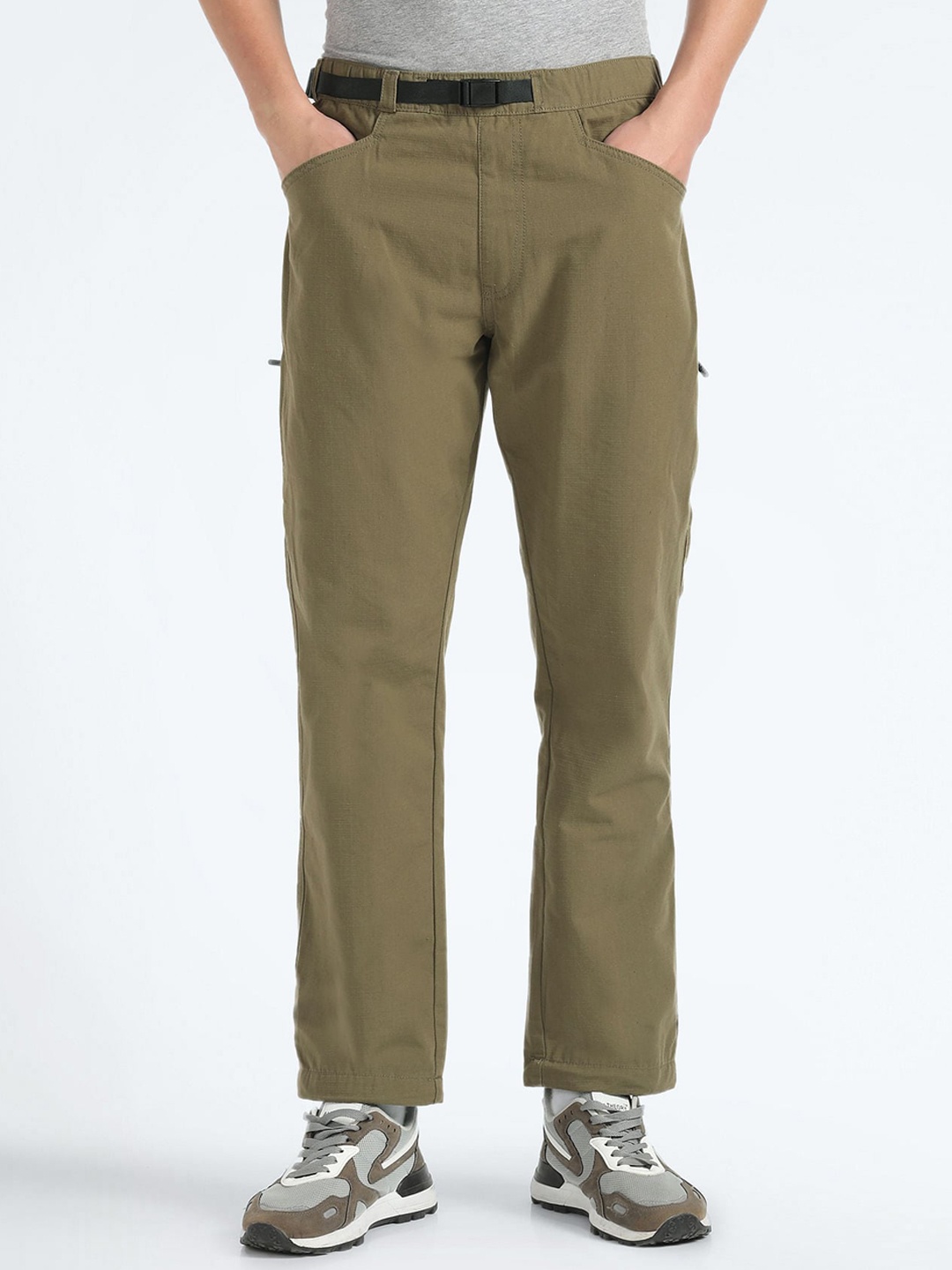 

Flying Machine Men Mid Rise Straight Fit Trousers, Brown