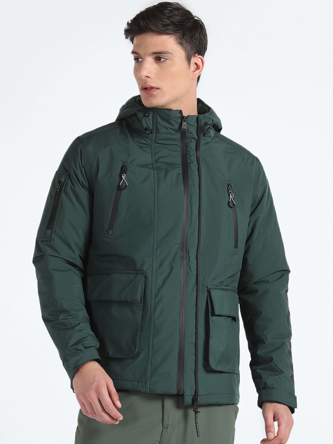 

Flying Machine Mock Collar Long Sleeves Padded Jacket, Green