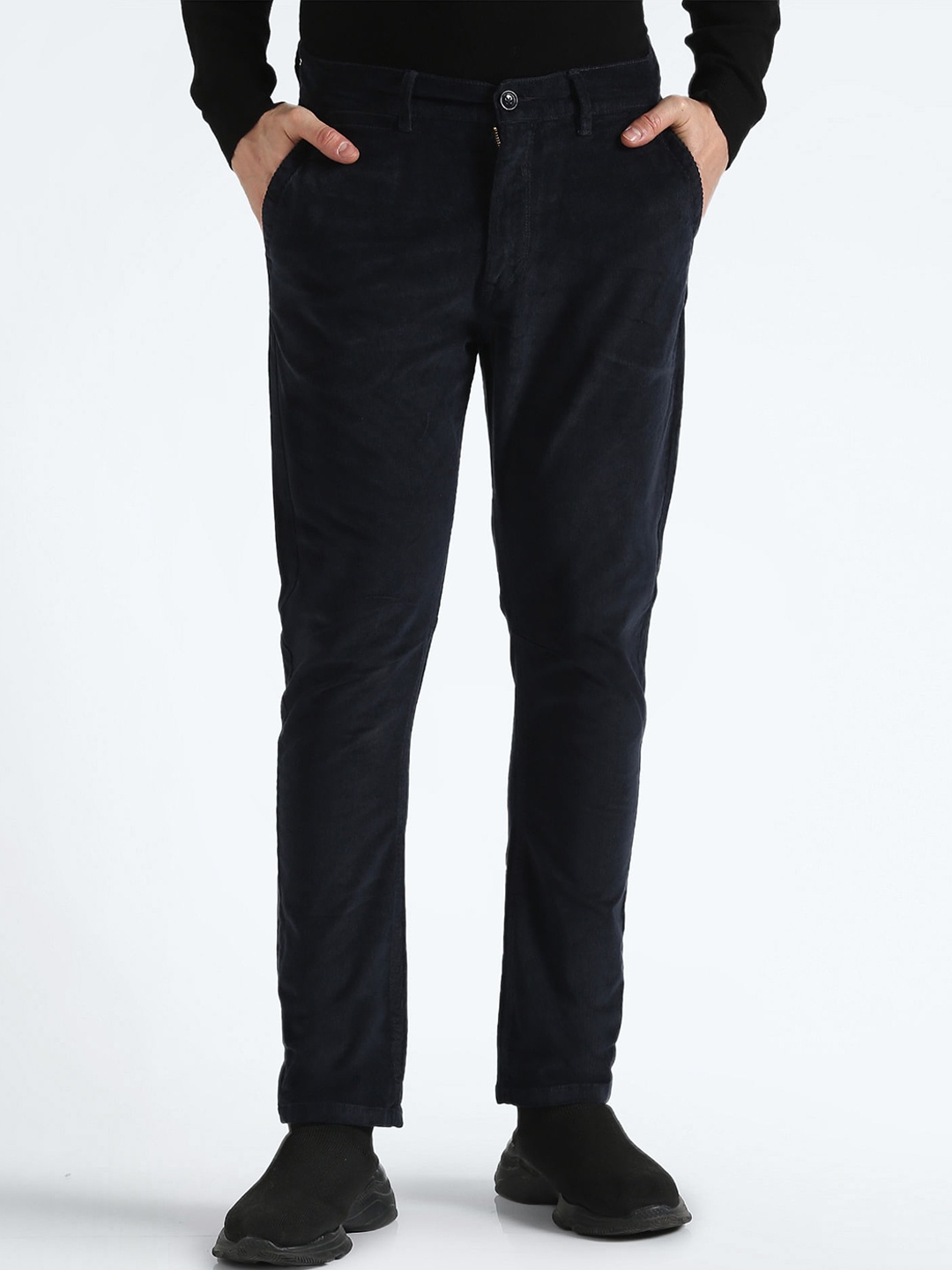 

Flying Machine Men Mid Rise Corduroy Chinos Trousers, Navy blue