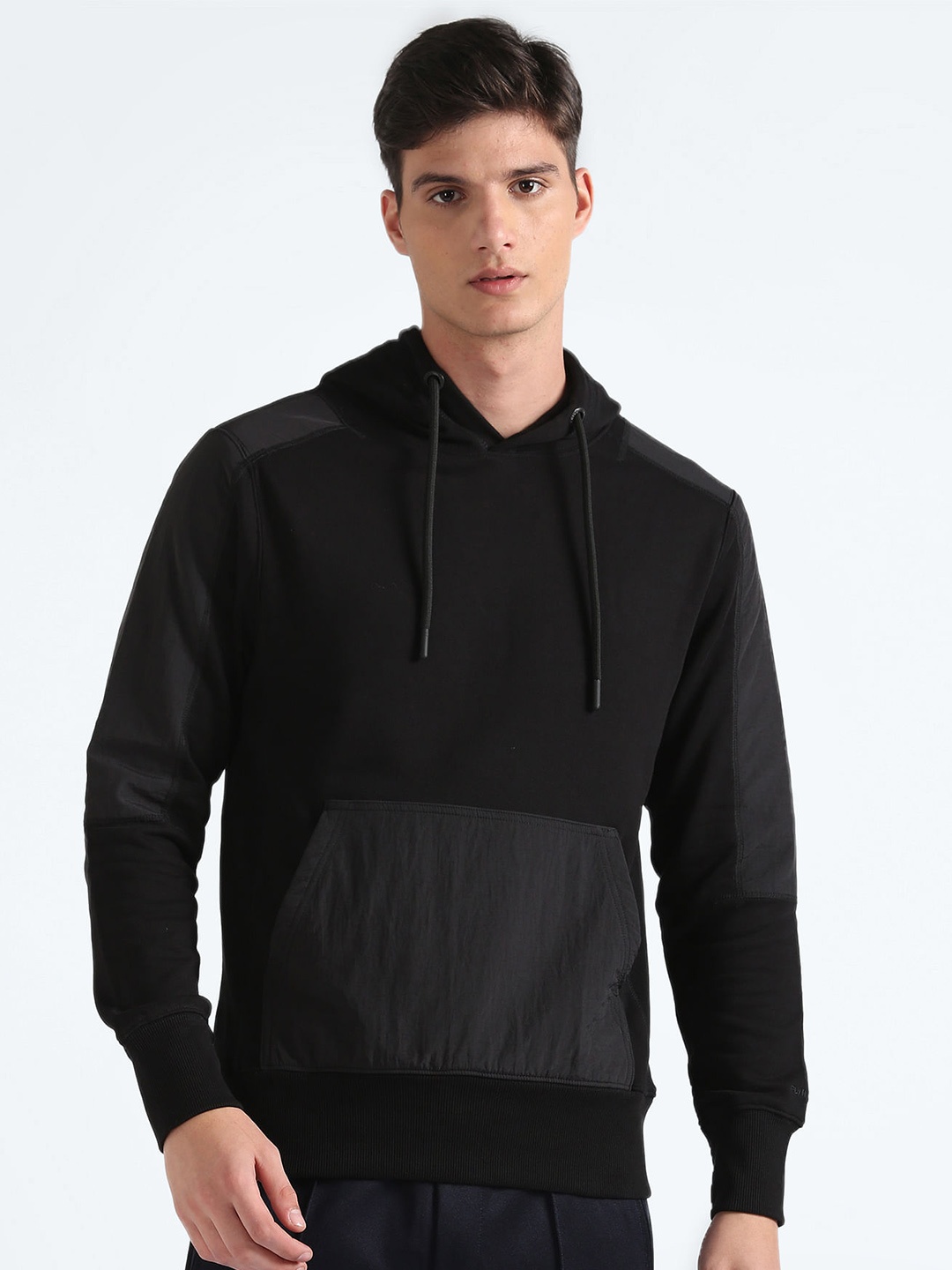 

Flying Machine Hooded Pure Cotton Pullover Sweatshirt, Black