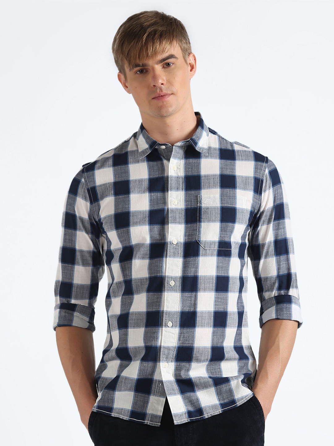 

Flying Machine Slim Fit Buffalo Checks Pure Cotton Casual Shirt, White