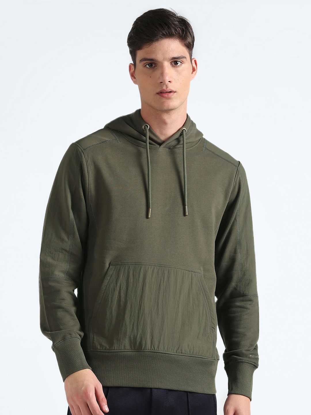 

Flying Machine Hooded Pure Cotton Pullover Sweatshirt, Green