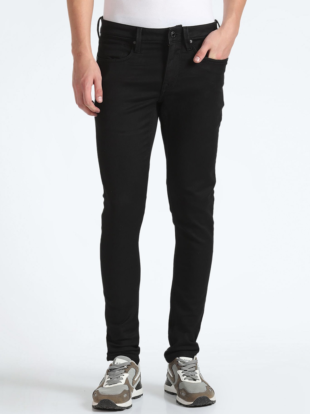 

Flying Machine Men Super Skinny Fit Mid-Rise Crinkle Stretchable Jeans, Black
