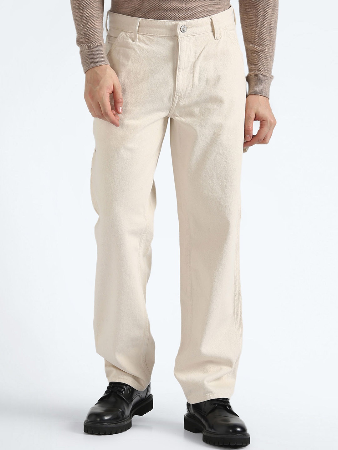 

Flying Machine Men Straight Fit Clean Look Cotton Jeans, Cream