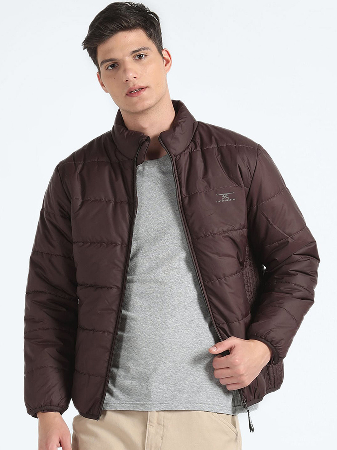 

Flying Machine Mock Collar Long Sleeves Puffer Jacket, Burgundy